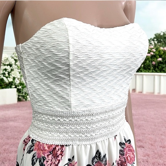 No Boundaries Strapless Floral Print Flowy Asymmetrical Chiffon Skirt Dress - Picture 10 of 16